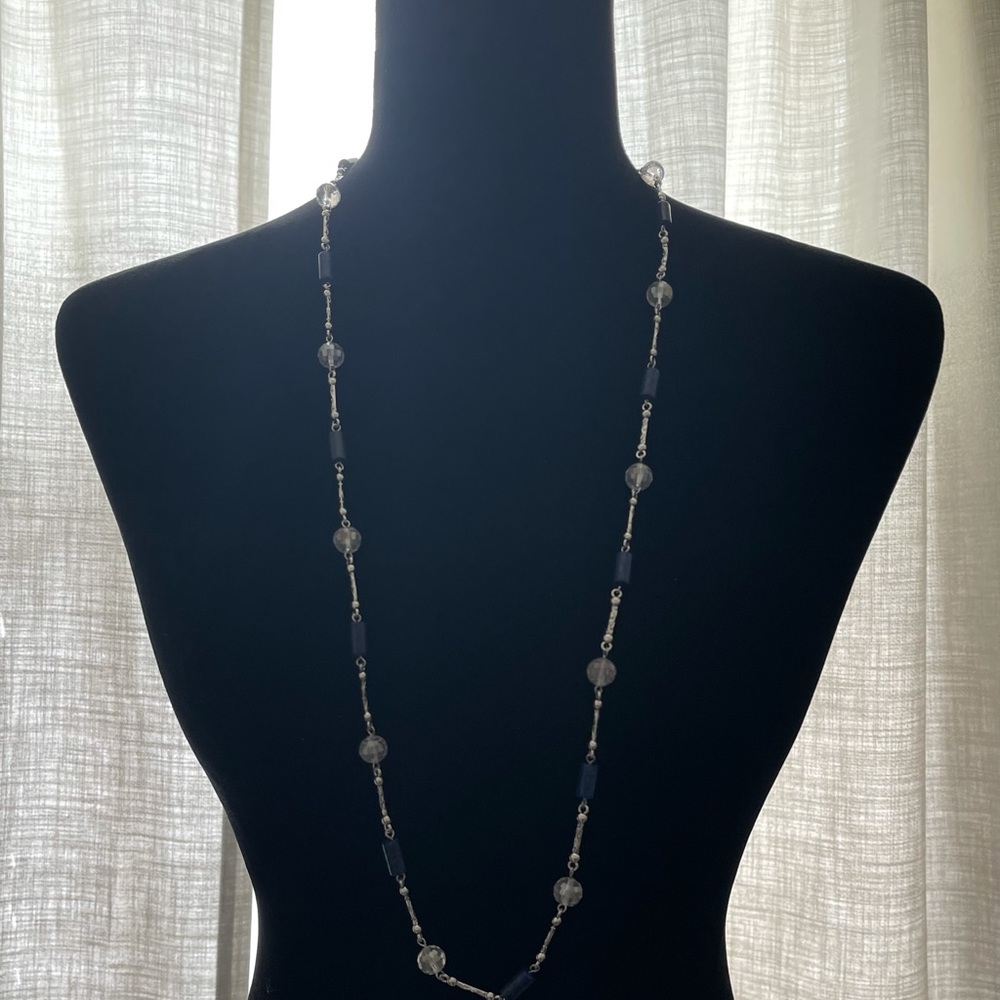 NWT-Lapis Lazuli and Crystal Bead Single Silver Strand Necklace